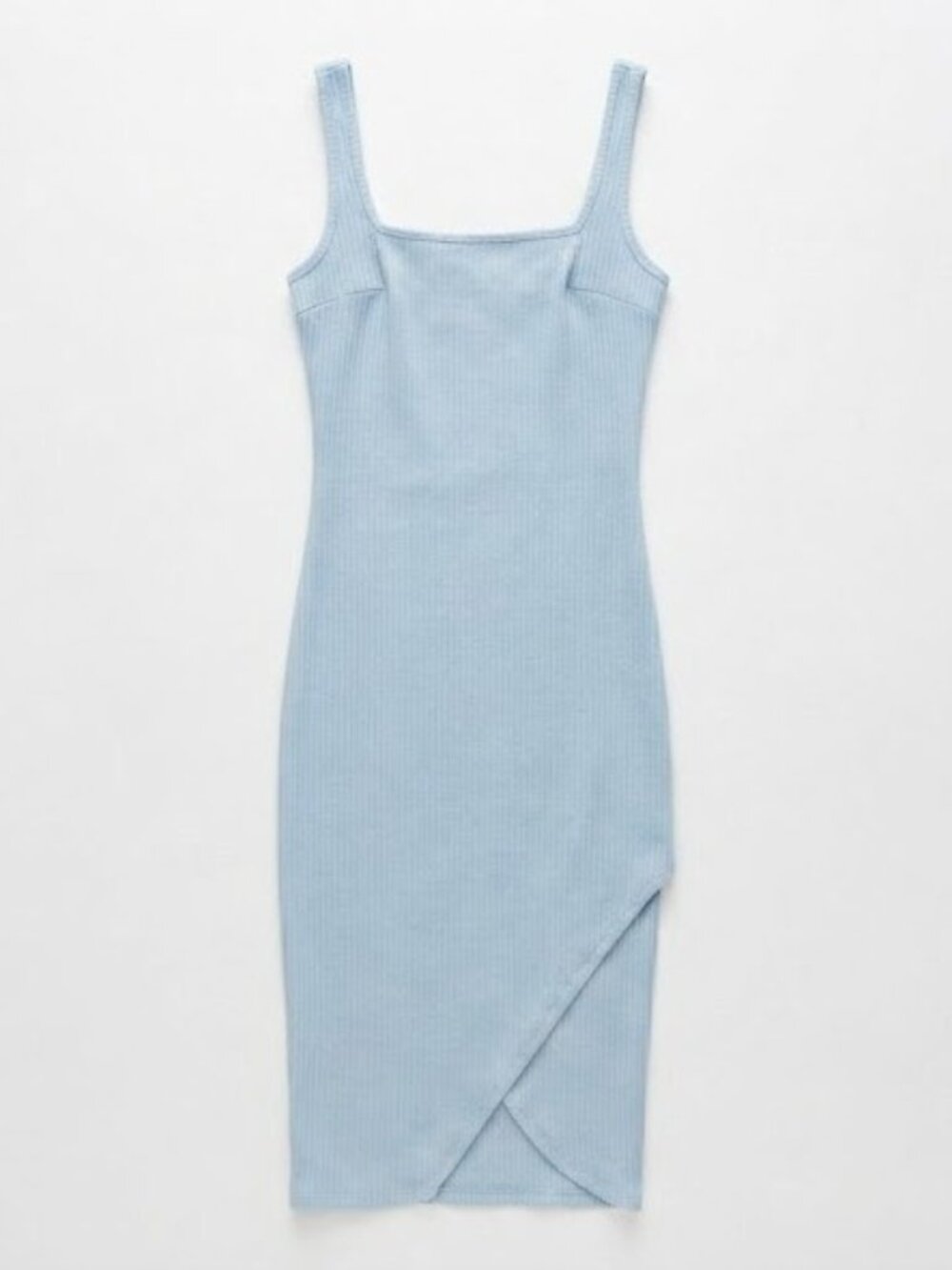 Princess Polly Pale Blue Ribbed Square-Neck Dress